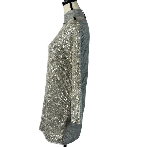 INC International Concepts Small Tunic Sweater Sequins Long Sleeves Stretch Gray - Picture 4 of 9